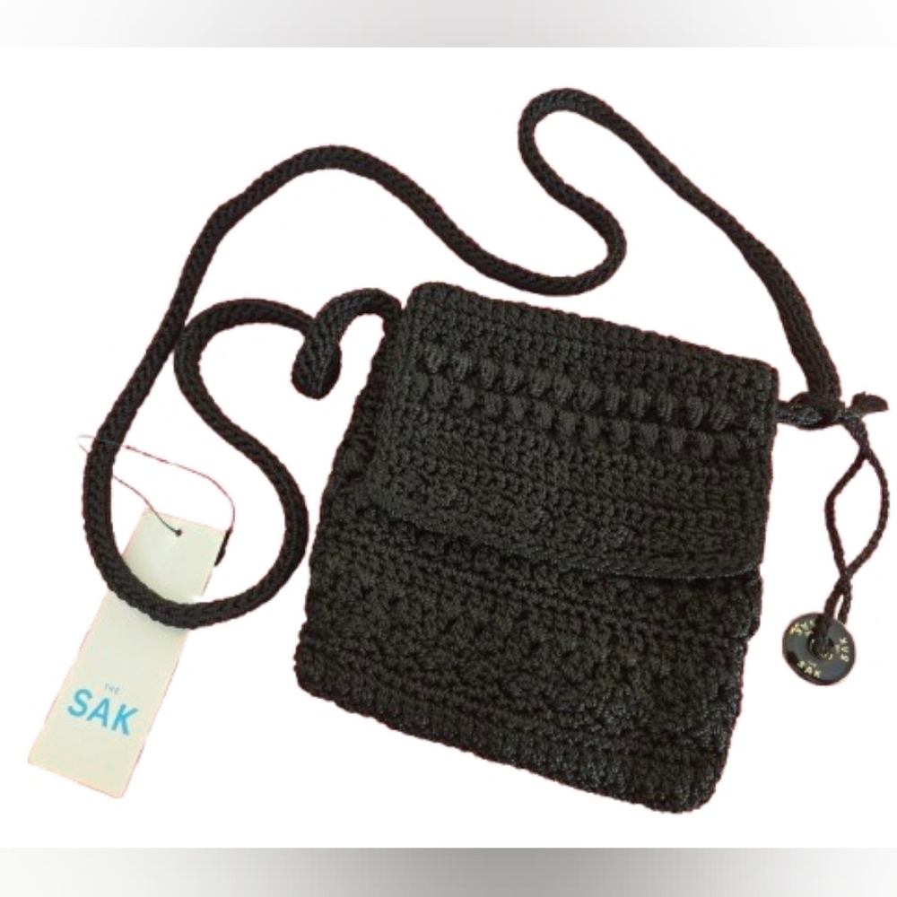 The Sak Boho Style‎ Aesthetic Black Crochet Crossbody Small Flap Purse